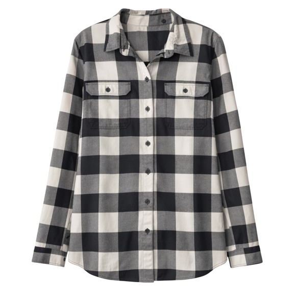 Eddie Bauer Tops - Eddie Bauer Womens Black White‎ Buffalo Plaid Button Down Shirt Large